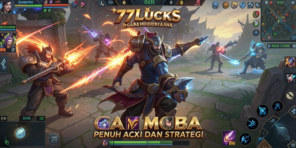 Screenshot gameplay menampilkan pertempuran seru di arena MOBA.