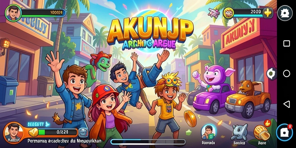 Tangkapan layar AKUNJP menampilkan gameplay Arcade yang menegangkan dan penuh warna.
