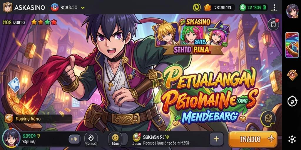 Tampilan gameplay <strong>ASKASINO</strong> yang penuh warna dan karakter anime yang dinamis.