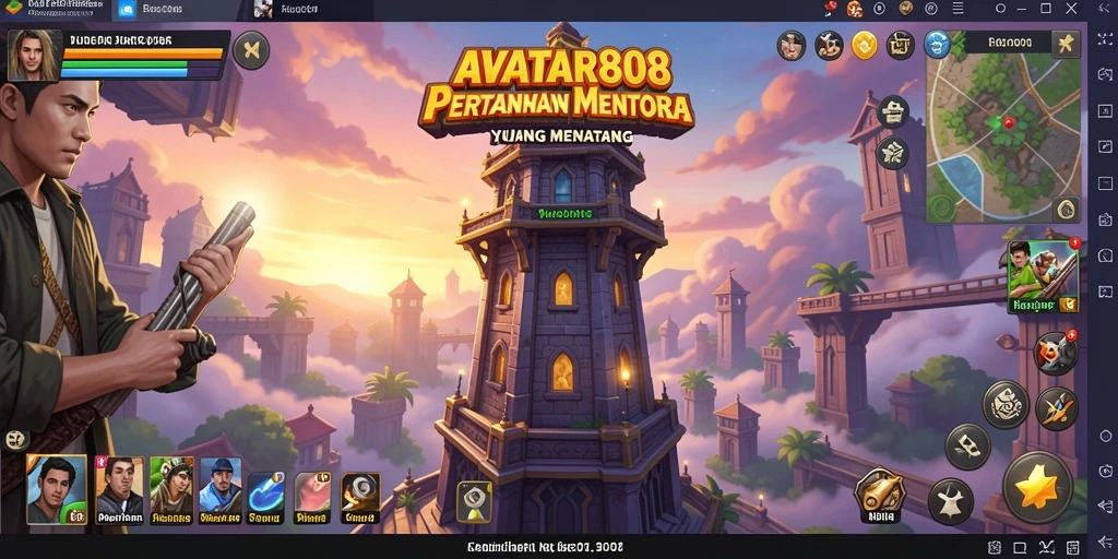 Tampilan gameplay menara dalam AVATAR808 yang penuh aksi.