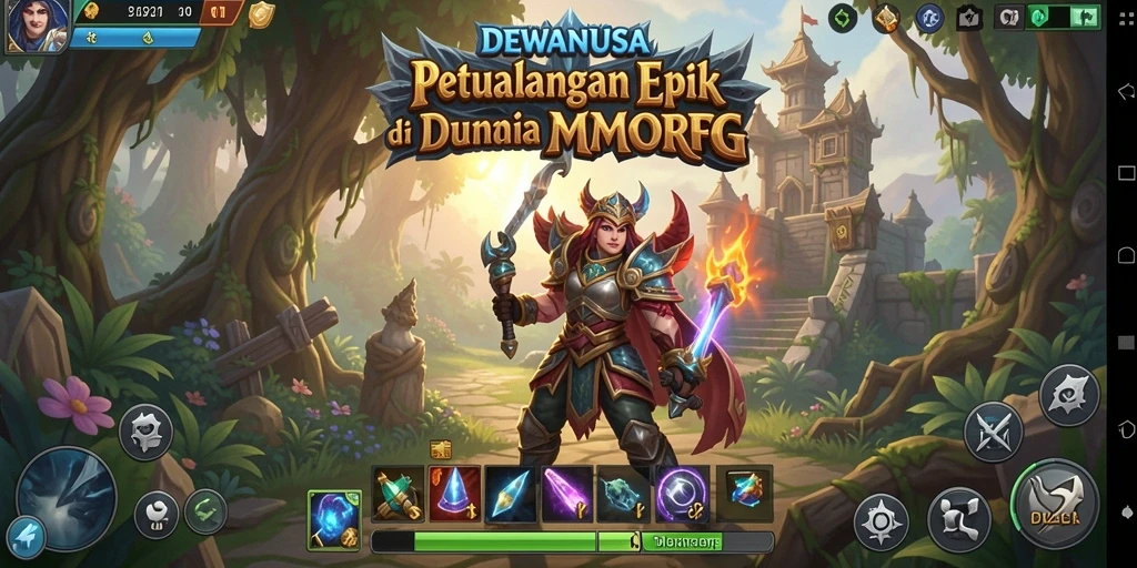 Screenshot DEWANUSA menampilkan pertempuran epik di dunia MMORPG.