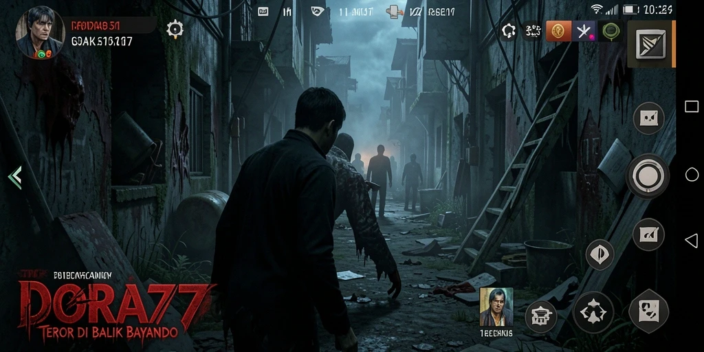 Screenshot gameplay DORA77 menampilkan suasana mencekam dan teror yang nyata.