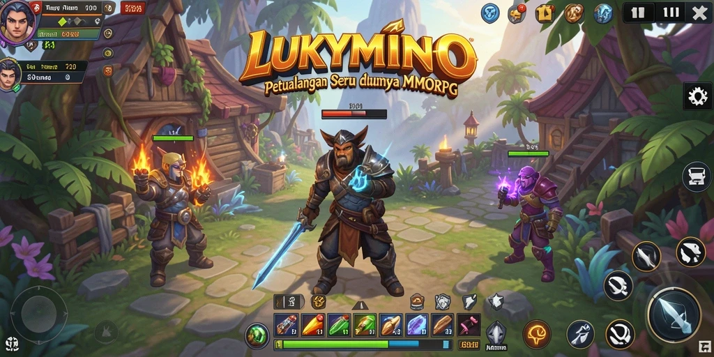 Screenshot LUKYMINO menunjukkan aksi seru di dunia MMORPG.