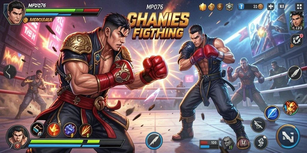Tampilan gameplay seru dan menegangkan di MPO76 saat pertarungan sedang berlangsung.