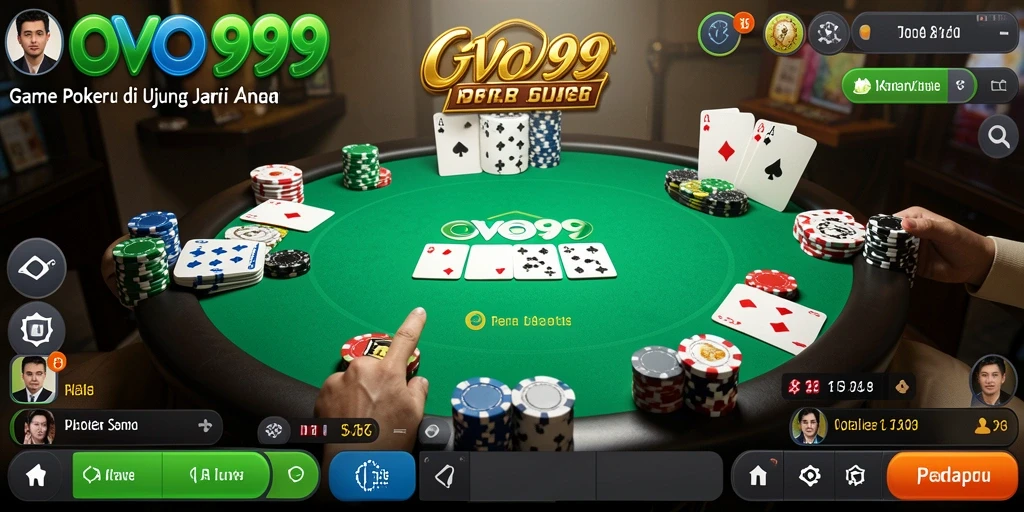 Screenshot utama OVO99 yang menunjukkan gameplay Poker yang menegangkan.