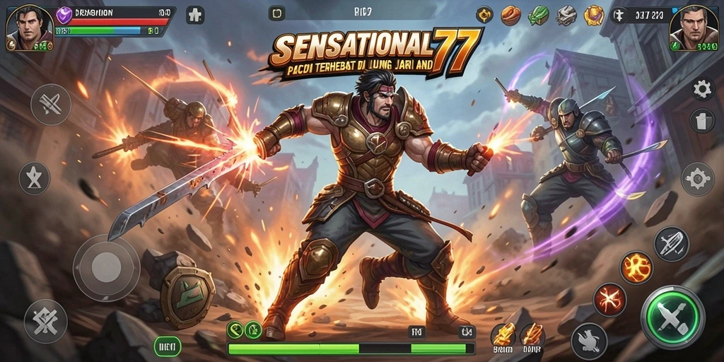 Tangkapan layar SENSATIONAL77 menampilkan pertarungan mendebarkan di dalam arena.
