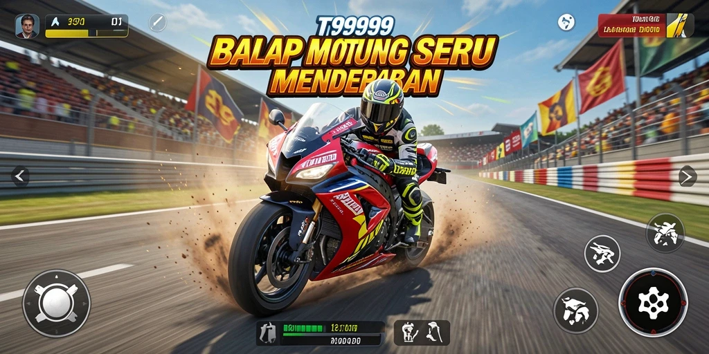 Screenshot gameplay <strong>T9999</strong> menampilkan balapan motor yang mendebarkan di trek yang menantang.