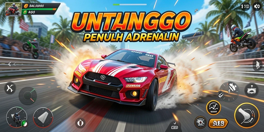 Gameplay UNTUNGGO yang intens dan penuh aksi balapan.