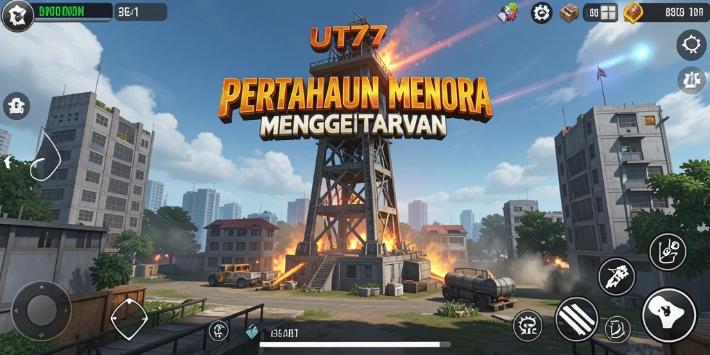 Tampilan gameplay UT77 dengan tower yang strategis.