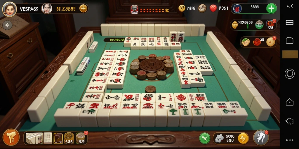 Tampilan gameplay VESPA69 yang seru dan penuh tantangan Mahjong.